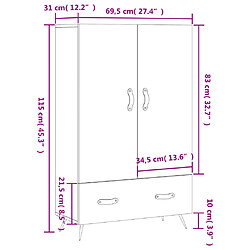 vidaXL Buffet haut blanc 69,5x31x115 cm bois d'ingénierie pas cher