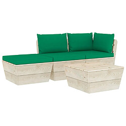 vidaXL Salon de jardin palette 4 pcs avec coussins bois d'épicéa