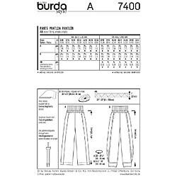 Burda B7400 Patron de Couture Pantalon 19 x 13 cm