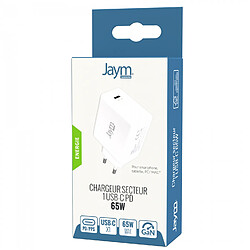 JAYM - Chargeur Maison - Rapide 3A 65w - USB-C Power Delivery -pour Apple iPhone, Samsung, Android, Macbook, Tablettes - Blanc pas cher