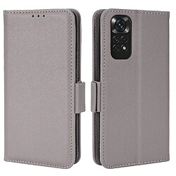 Etui en PU texture litchi, fermeture aimantée, antichoc avec support gris pour votre Xiaomi Redmi Note 11 4G (Qualcomm)/Redmi Note 11S 4G