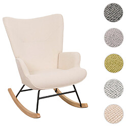 Mendler Fauteuil à bascule HWC-N14, Fauteuil relax à bascule Fauteuil TV, bois massif métal tissu/textile 320g/m² ~ crème