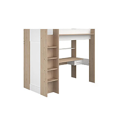 Avis Vente-Unique Lit mezzanine avec bureau et armoire - 90 x 200 cm - Coloris : Blanc et naturel + matelas - AUCKLAND