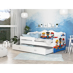 Kids Literie Lit Banquette Neli Pat Patrouille 80x160 Blanc Livré avec sommiers, tiroir et matelas en mousse de 7cm