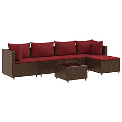 vidaXL Salon de jardin 6 pcs avec coussins Marron Résine tressée