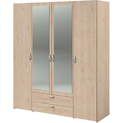 Avis PARISOT Armoire VARIA - Décor chene - 4 portes - 2 tiroirs - Portes centrales avec miroirs - 159,9 x 185 x 51,7