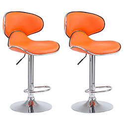 Decoshop26 Tabouret de bar chaise de bar x2 hauteur réglable avec repose pieds en synthétique orange et métal TDB10129