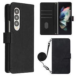 Etui en PU motif de lignes avec support et bandoulière pour votre Samsung Galaxy Z Fold3 5G - noir