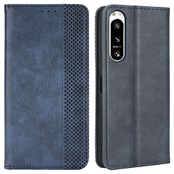 Etui en PU texture vintage, magnétique auto-absorbée avec support pour votre Sony Xperia 5 IV 5G - bleu