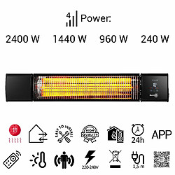 Electric Sun 2400/1440/960/240W Chauffage de terrasse infrarouge ElectricSun noir 100x16 cm, utilisation intérieure/extérieure, avec thermostat et application