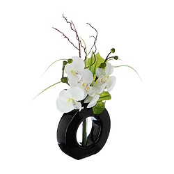 Atmosphera, Createur D'Interieur Composition d'orchidées blanches et jaunes - vase noir - Atmosphera