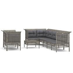 vidaXL Salon de jardin 9 pcs avec coussins Gris Résine tressée