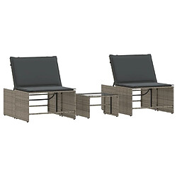 vidaXL Chaises longues lot de 2 avec table gris résine tressée