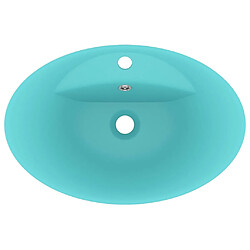 Avis vidaXL Lavabo ovale à trop-plein Vert clair mat 58,5x39 cm Céramique