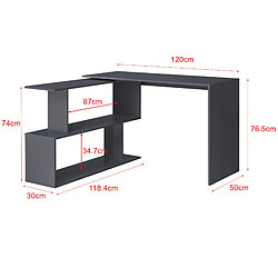 Bureau Gigogne Design avec Partie Étagère Bureau de Coin Extension Panneau de Particules Mélaminé 77 x 120 x 50 cm Gris Foncé [en.casa]