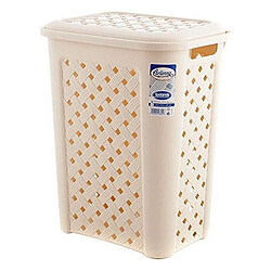 Avis Totalcadeau Panier à linge en plastique avec couvercle 30 L (38 x 28 x 46 cm) paniere Couleur - Beige pas cher