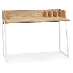 Alterego Bureau droit design 'SALMON' en bois finition naturelle et métal blanc