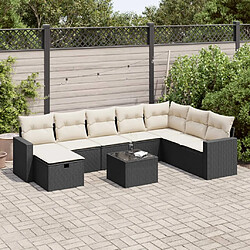 vidaXL Salon de jardin 9 pcs avec coussins noir résine tressée