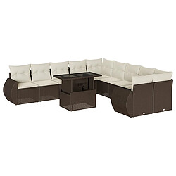 vidaXL Salon de jardin et coussins 11 pcs marron résine tressée