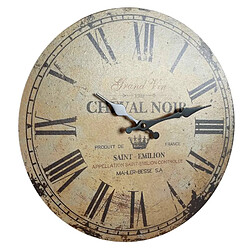 L'Héritier Du Temps Horloge Murale Pendule Ronde de Cuisine ou Salon en Bois et Papier Cheval Noir 4x34x34cm