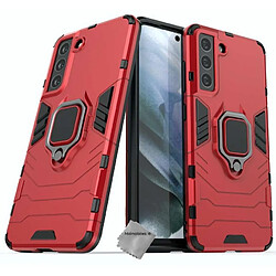 Htdmobiles Coque rigide anti choc pour Samsung Galaxy S21 FE 5G + verre trempe - ROUGE