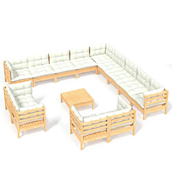 Maison Chic Salon de jardin 14 pcs + coussins - Mobilier/Meubles de jardin - Table et chaises d'extérieur crème Bois de pin solide -MN80293