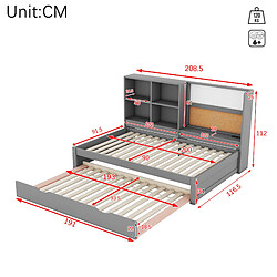 Avis KOMHTOM Canapé - lit gris 90 * 200cm avec lit gigogne, port de charge USB, plusieurs compartiments de rangement