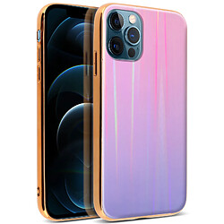 Avizar Coque iPhone 12 Pro Max Holographique Arc en Ciel Rigide Collection Aurora Rose