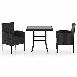 Salle à dîner de jardin 3 pcs,Table et chaise à manger Résine tressée Noir -MN45794