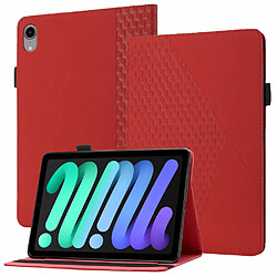 Etui en PU motif de losanges avec porte-cartes et élastique rouge pour votre iPad mini (2021)