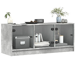 Avis vidaXL Meuble TV avec portes en verre gris béton 102x37x42 cm