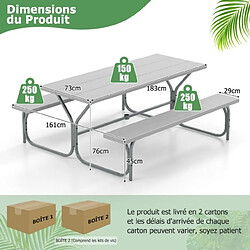 Acheter Helloshop26 Table et bancs de pique-nique avec cadre métal ensemble de jardin imperméable pour 8 personnes banc charge 250kg trou 183 x 161 x 76 cm gris 20_0009449