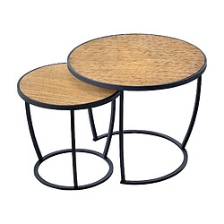 Helloshop26 Set de 2 tables basses gigognes rondes noir effet bois 03_0008366