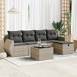 vidaXL Salon de jardin 6 pcs avec coussins gris clair résine tressée