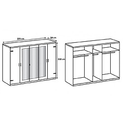 Pegane Armoire placard meuble de rangement coloris imitation chêne Artisan/chrome brillant - Longueur 225 x Hauteur 210 x Profondeur 58 cm