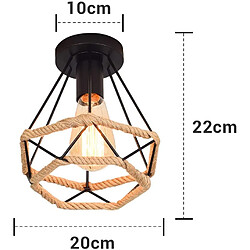 Stoex Rétro Plafonnier Industrielle Cage en forme Diamant en Métal Vintage avec Corde