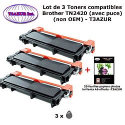 3 Toners compatibles Brother TN2420 pour Brother DCP L2510D, L2530DW, L2550DN (avec puce)-3000 pages-20f A6 brillantes-T3AZUR