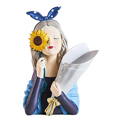 Fille Fleur Vase Artisanat Résine Maison Bureau Figurine Ornement Décor Bleu