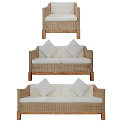 Maison Chic Ensemble de canapés 3 pcs avec coussins, Canapé droit Sofa pour Salon Rotin naturel -GKD544404