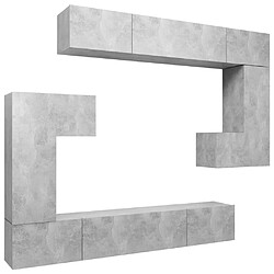 Maison Chic Ensemble de meubles TV 8 pcs | Banc TV Moderne pour salon | Meuble de Rangement - Gris béton Aggloméré -MN86267