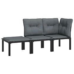 vidaXL Salon de jardin 3 pcs noir et gris résine tressée