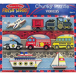 Melissa & Doug VAhicules chunky Puzzle en bois - Avion, train, voitures et bateaux (9 piAces)