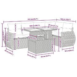 Acheter vidaXL Salon de jardin avec coussins 6 pcs marron résine tressée