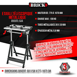 Etabli télescopique métallique 60 x 58 x 77cm - Charge max 100kg - Brick