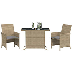 Avis Maison Chic Ensemble de bistro 3 pcs coussins,Table + chaises + coussins de jardin mélange beige résine tressée -GKD243318