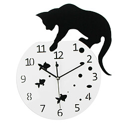 Avis 3d conception acrylique horloge murale chat et poisson horloge quartz montre chambre décor