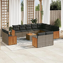 Maison Chic Salon de jardin avec coussins 13 pcs | Ensemble de Table et chaises | Mobilier d'Extérieur gris résine tressée -GKD54472