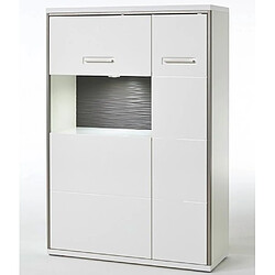 Pegane Buffet / Vaisselier droite en verre blanc brillant et éclairage LED - Longueur 94 x Hauteur 137 x Profondeur 38 cm