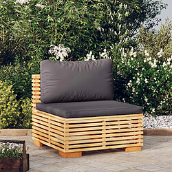 Maison Chic Canapé central de jardin | Canapé Sofa d'extérieur | Fauteuil terrasse coussins Gris foncé Bois teck massif -MN39350