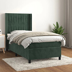 Maison Chic Structures de lit + matelas,Lit à sommier tapissier avec matelas Vert foncé 90x200 cm -MN54645